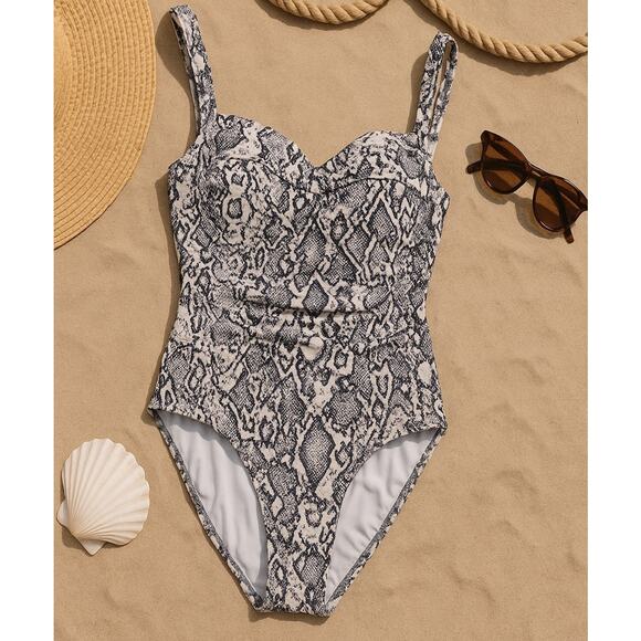 NipTuck Swim Snakeskin One Piece Swimsuit Brown Beige Tummy Control Womens US 4 - Picture 1 of 8